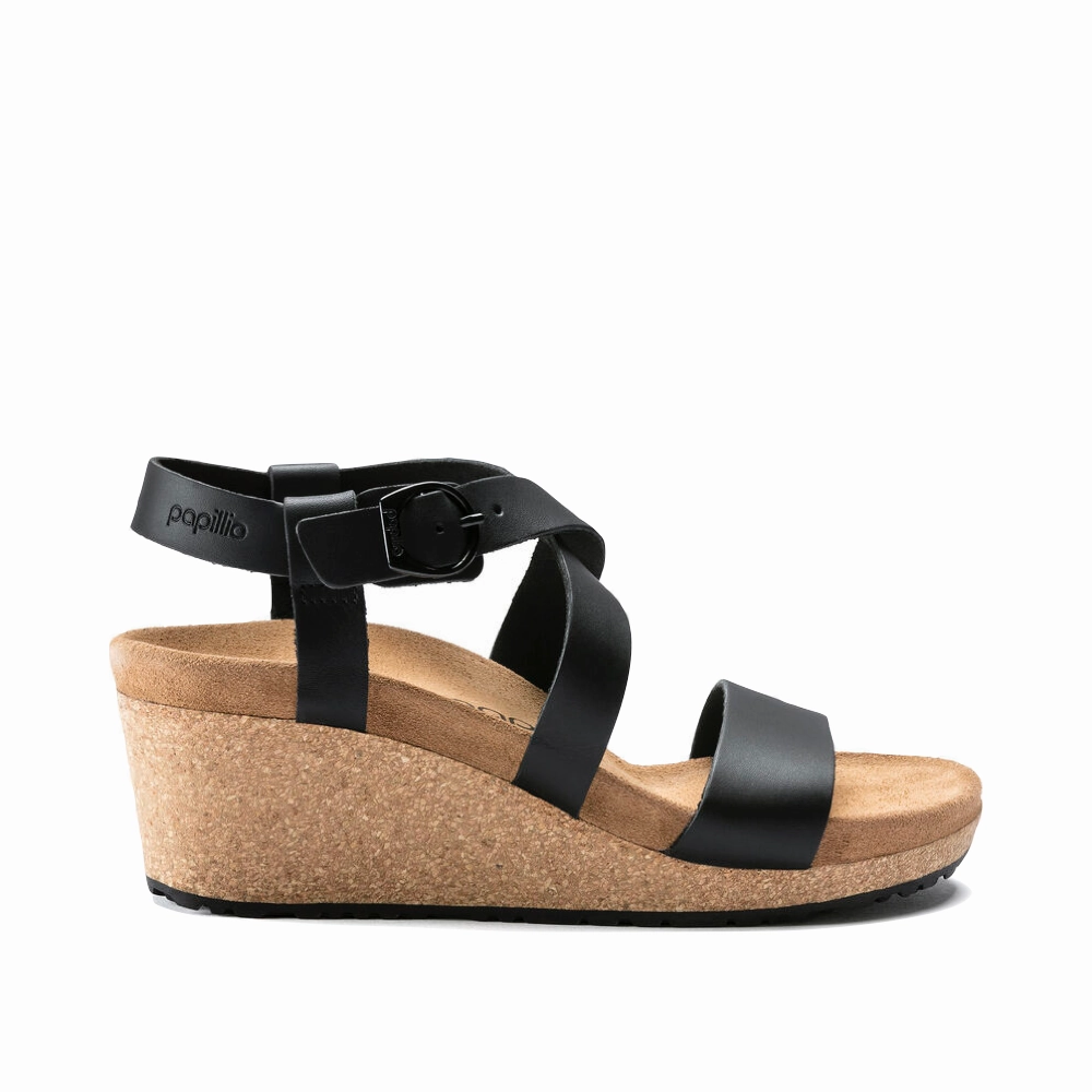 Birkenstock Women's Sibyl Smooth Leather Wedge Sandal in Black Fine Shade Daily Routine