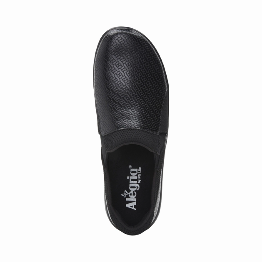 Alegria Women's Duette Slip Resistant Slip On in Black Woven Grip Step Closed Toe