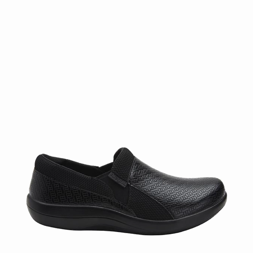 Fall look Alegria Women's Duette Slip Resistant Slip On in Black Woven