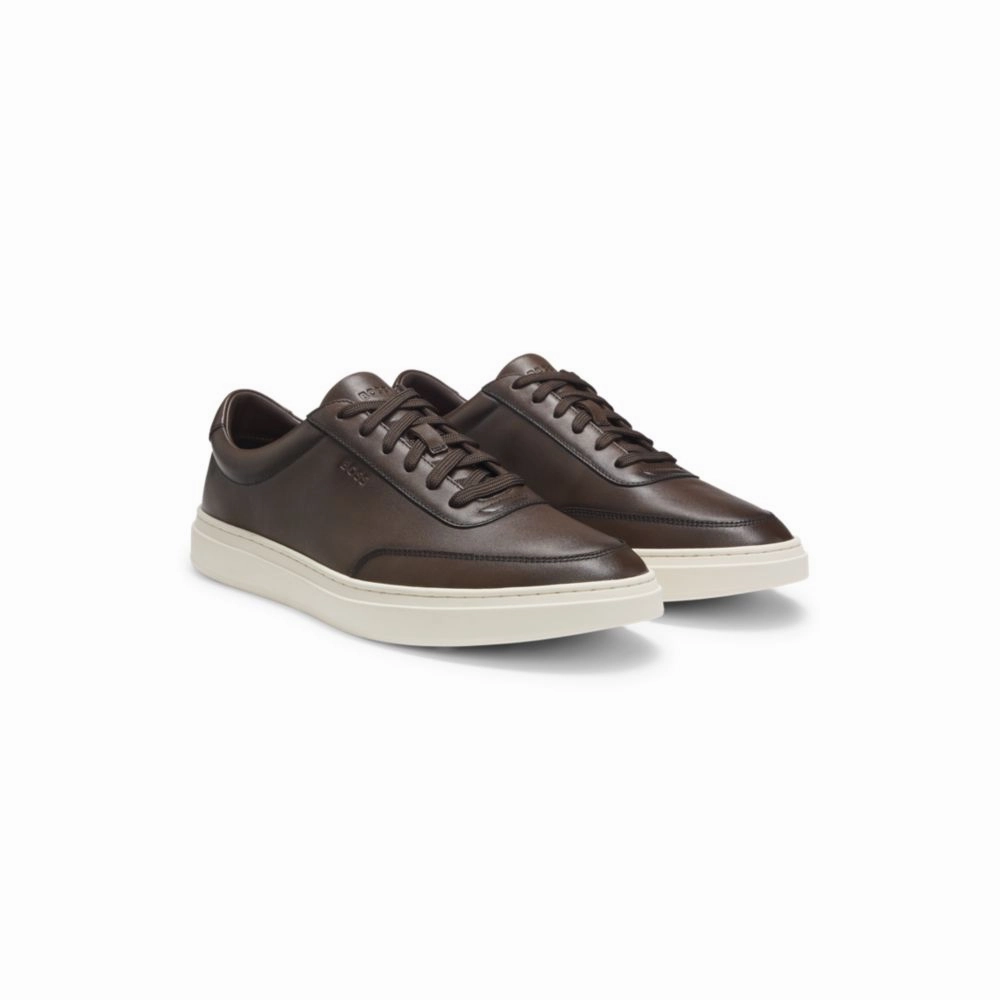 Leather trainers with contrast rubber outsole narrow - width options shoes