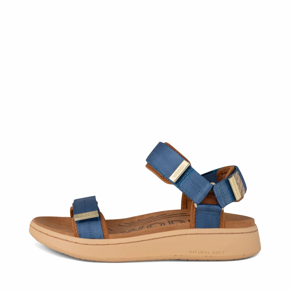 Vacation Mode Cozy Choice Woden Women's Line Strap Sandal in Old Denim Blue