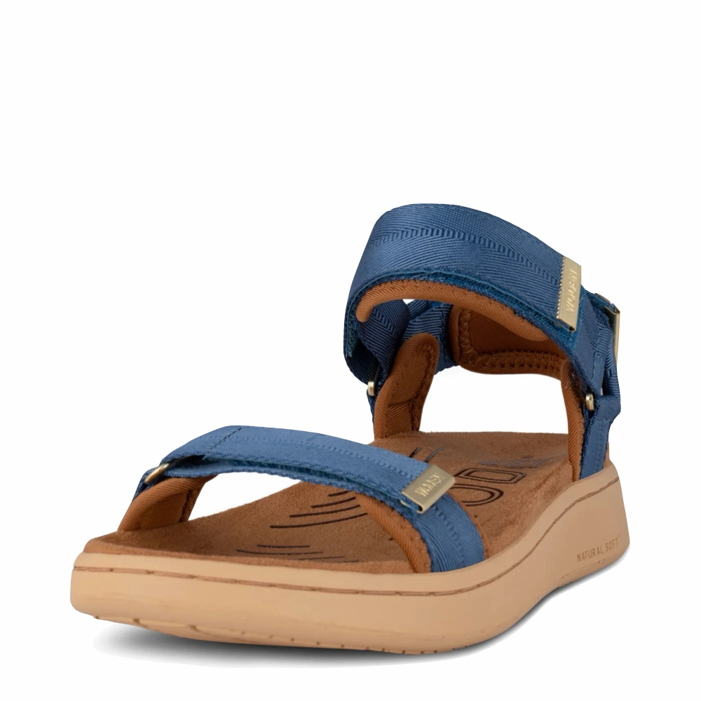 Practical Design Toe Space Woden Women's Line Strap Sandal in Old Denim Blue